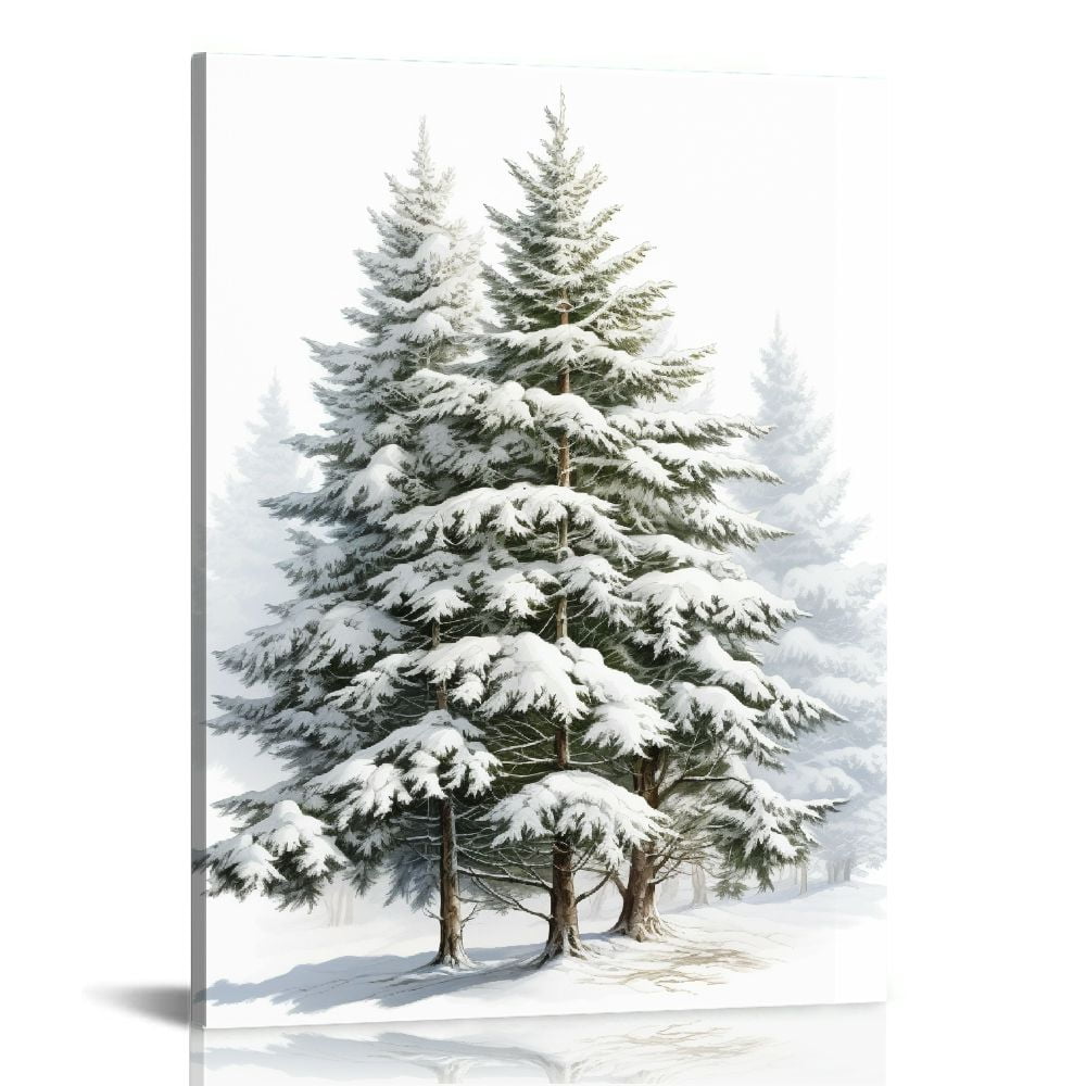 Lingy Vintage Christmas Canvas Wall Art Pine Tree Winter Scene Wall Art Botanical Print Pictures Poster Landscape Painting Room Aesthetic Wall Decor
