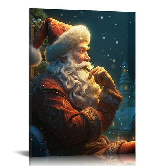 EastSmooth Vintage Christmas Wall Art,Santa Claus Reading Booking Canvas Print for Wall Decor Winter Room Aesthetic Decor For Christmas Gift Living Bathroom Room Wall Aesthetic Gift Unframed