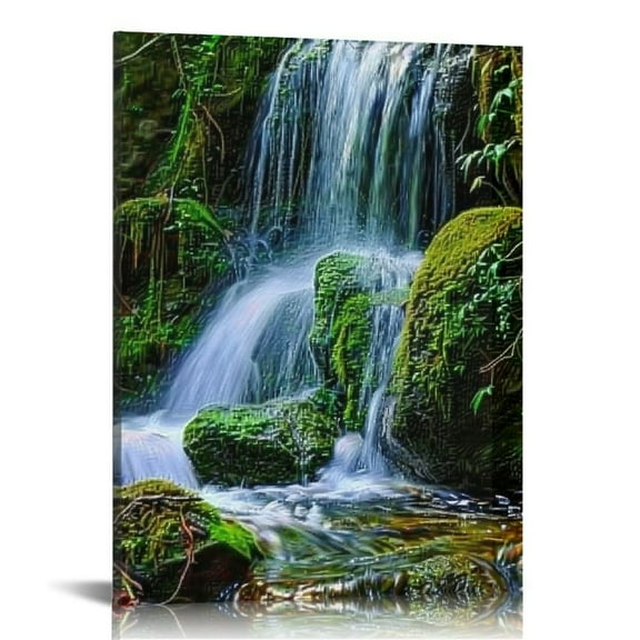 EastSmooth Waterfall in Tropical Rainforest of Canvas Wall Art Print, Rainforest Artwork