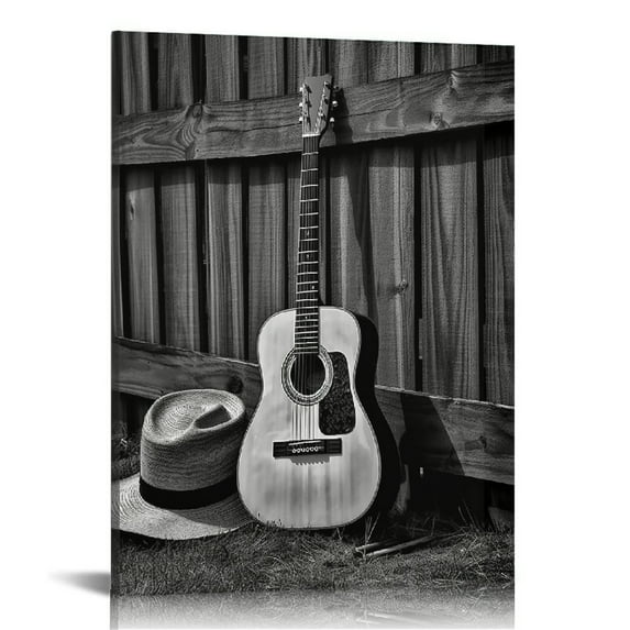 EastSmooth  Western Cowboy Wall Art Posters,Highland Cow Wall Art,Vintage Farmhouse Canvas Art Prints for Men's Bedroom Decor,Western Boots Straw Hat Guitar Decor Cowboy Wall Art Unframed