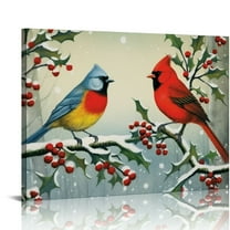 EastSmooth Winter Canvas Wall Art with Wood Frames Art Works Christmas Poster Prints Farmhouse Cardinal Bird Hanging Wall Pictures Decoration for Holiday Living Room Bedroom Bathroom