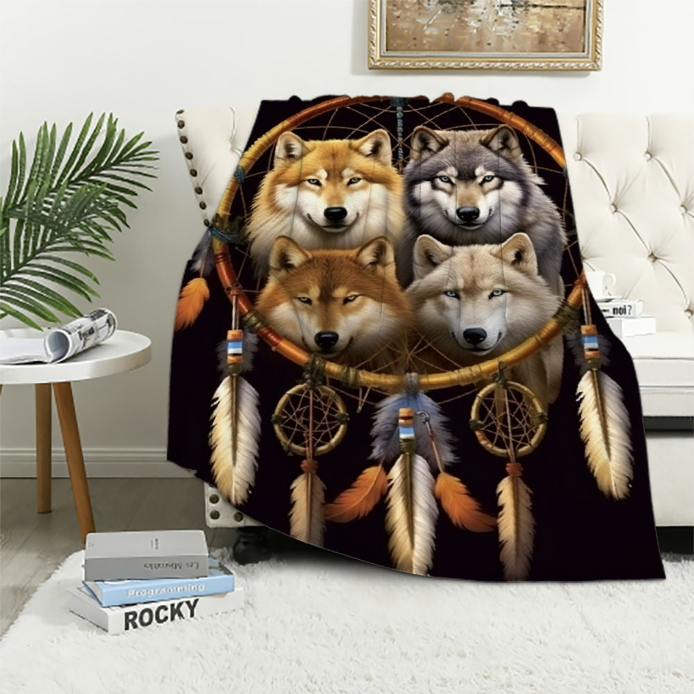 EastSmooth Wolf Dream Catcher Blanket Wolves Dreamcatcher Blanket ...