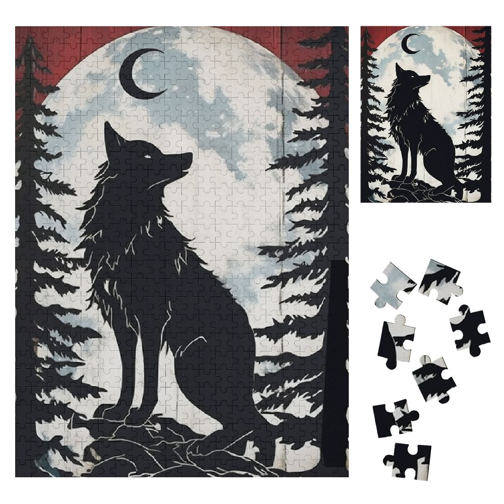 EastSmooth Wolf Moon Trees Wooden Jigsaw Puzzle Vertical Style Adults ...