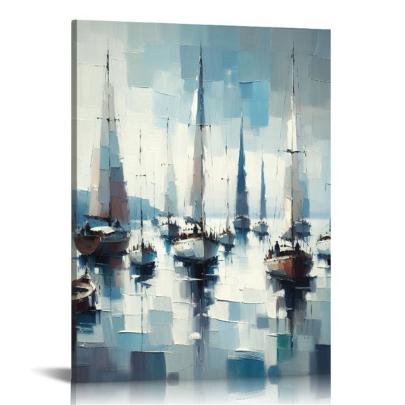 EastSmooth Wooden Framed Boat Canvas Prints Wall Art for Home, Ocean Beach Landscape, Modern Blue on Canvas for Living Room, Stretched and Framed Ready to Hang