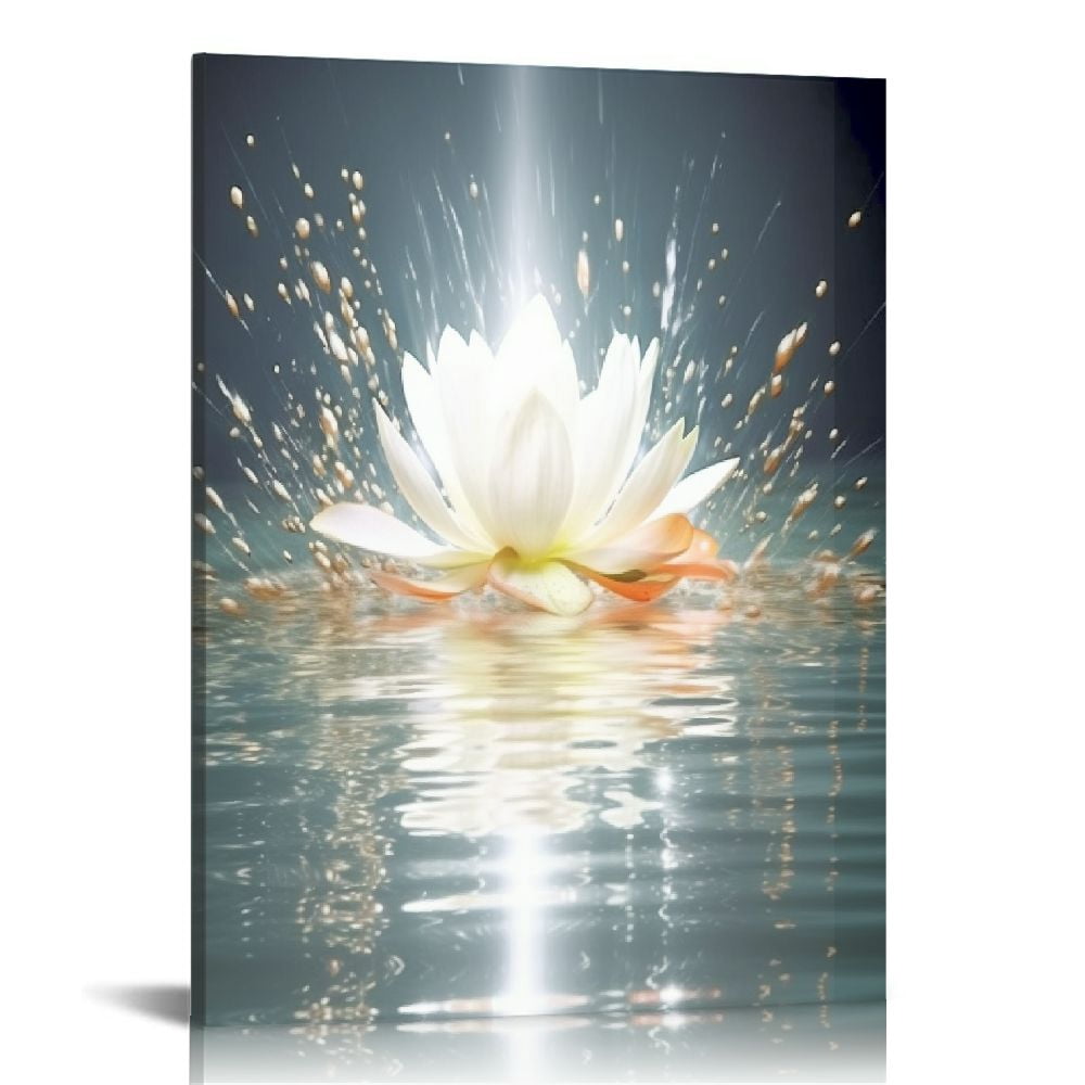 EastSmooth Zen Canvas Wall Art White Lotus Flower Bloom in Water ...