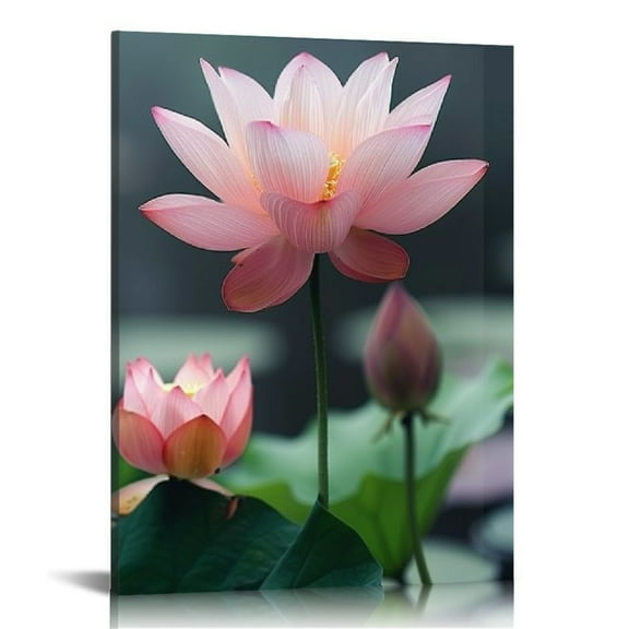 EastSmooth Zen Lotus Flower Canvas Wall Art Pink Lotus Floral Picture Prints Water Lily Bloom Artwork Meditation Spiritual Room Decor Framed
