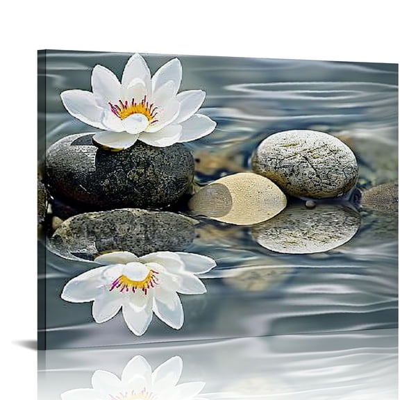 EastSmooth Zen Wall Art Lotus Flowers Stones on Water Pictures Water Lily Canvas Prints Bathroom Decor Spa Artwork for Yoga Studio Meditation Spiritual Room Framed (Zen-1)