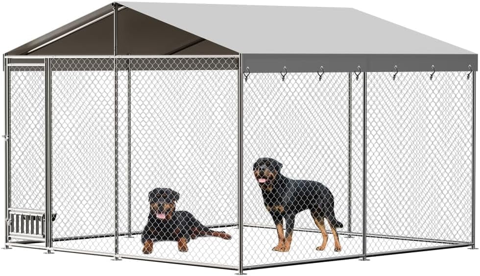 EastVita 10*10*7FT Large Dog Kennel, Heavy Duty Dog Cage with Roof, Dog Kennel Outdoor, Dog House with Safety Locks,UV & Water Resistant Proof Cover ，Large Pet Poultry Cage