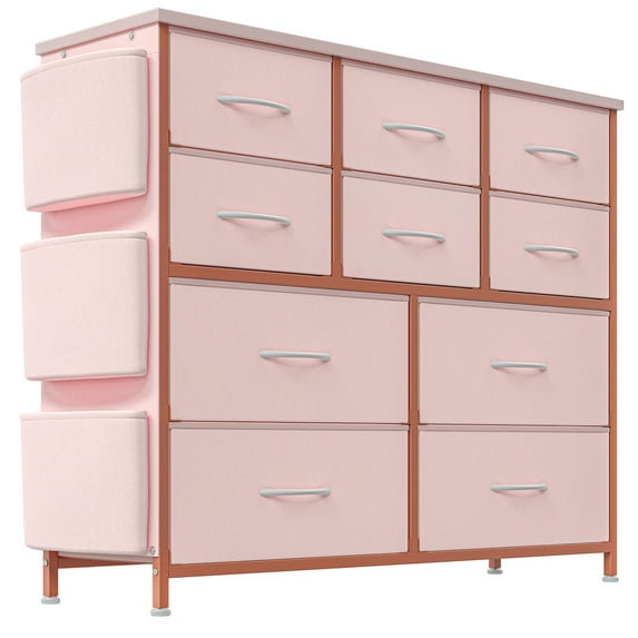 EastVita 10 Dresser for Bedroom with 10 Drawer, Dressers & Chests of Drawers for Hallway, Entryway, Storage Organizer Unit with Fabric, Sturdy Metal Frame, Wood Tabletop, Easy Pull Handle