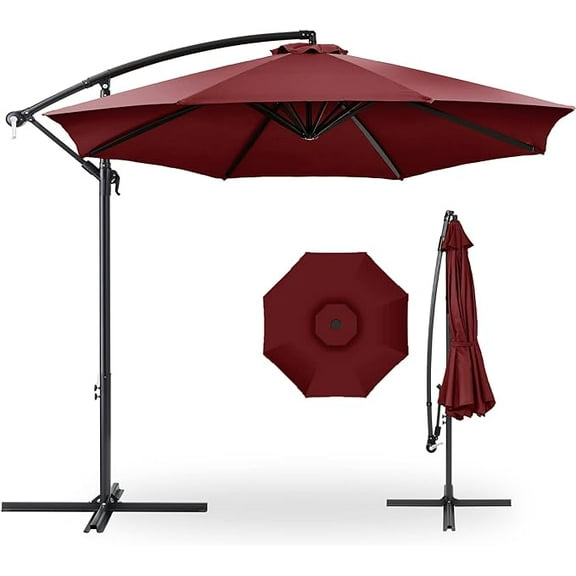 EastVita 10 FT Cantilever Umbrella, Outdoor Offset Patio Umbrella with Easy Tilt Adjustment,8 Ribs,UV Protection for Backyard, Lawn,Garden and Poolside