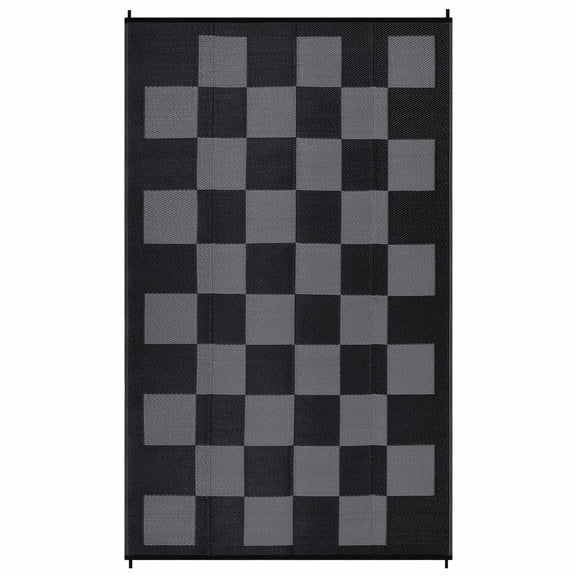 EastVita 10 x 14 ft Plastic Black Gray Rectangular Beach Front Porches Patio Picnic RV Camping Garage Grid Modern Area Rug
