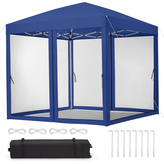 EastVita 10'x10'Instant Pop-Up Canopy Tent with Removable Mosquito Netting & 2 Zipper Doors, Portable Outdoor Shelter for Camping, Backyard, Picnic - Includes Wheeled Carry Bag