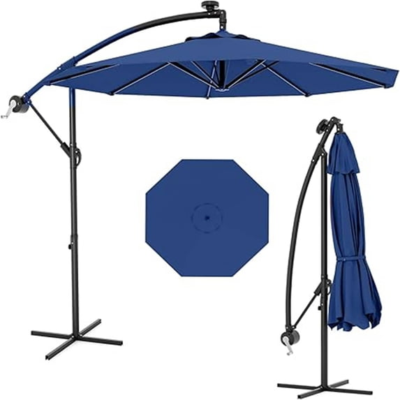 EastVita 10FT Offset Umbrella with Cross Base with 360-degree and Rotation Infinite Tilt for Deck Pool Garden BackyardNavy