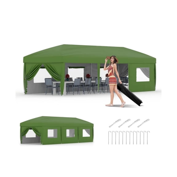 EastVita 10X30 Pop Up Canopy Total Enclosure System 8 Sidewalls Commercial Grade Shelter 3 Height Settings All Inclusive Anchoring Roller Bag for Fairs Festivals Markets