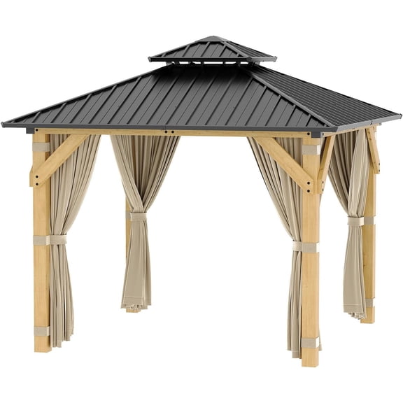 EastVita 10x10 FT Wooden Double Roof Gazebo, 4-Post Outdoor Pavilion, Carton 3 of 4 (Replacement Part)