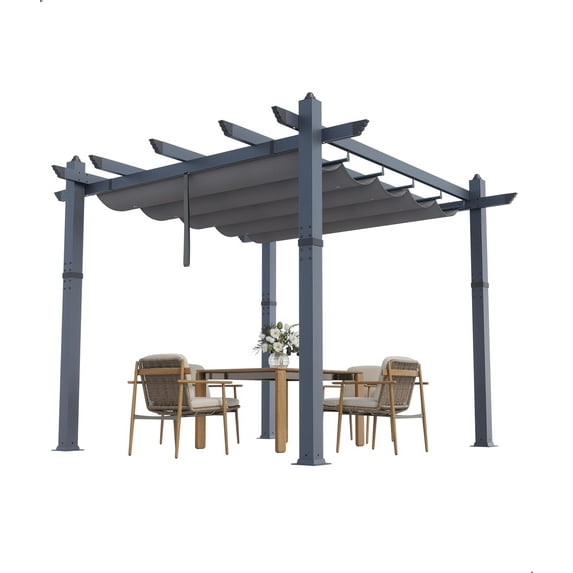 EastVita 10x10 Ft Aluminum Pergola,Outdoor Pergola with Adjustable Canopy,Reinforced Frame Metal Pergola for Backyard,Garden and Deck - Khaki