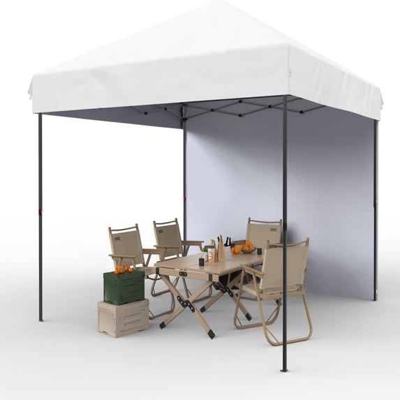 EastVita 10x10 Pop Up Awning with 1 Side Wall 3 Adjustable Heights Roller Bag 4 Sandbags White