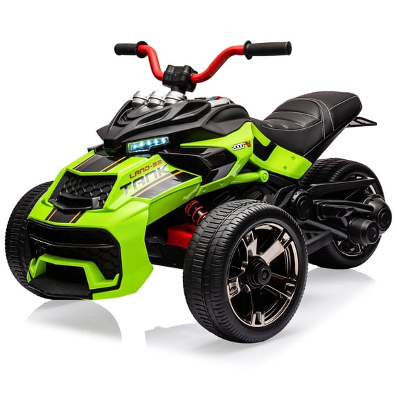 EastVita 12V 3 Wheeler Ride on ATV Electric Motorcycle, Battery Powered Electric Vehicle w/LED Lights, High & Low Speed, Horn, Music, USB, Treaded Tires, Ride on Car