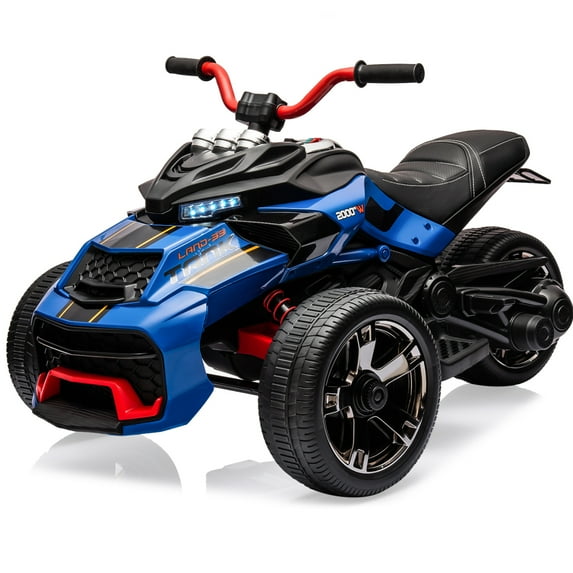 EastVita 12V 3 Wheeler Ride on ATV Electric Motorcycle, Battery Powered Electric Vehicle w/LED Lights, High & Low Speed, Horn, Music, USB, Treaded Tires, Ride on Car