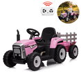 thumbnail image 1 of EastVita 12V Farm Driving Simulation Ride on Car Ride on Toys Electric Tractor with Trailer, Toddler Riding, with Remote Control, 7-LED Headlight/2+1 Gear Shift/MP3 Player/USB Port, 1 of 9