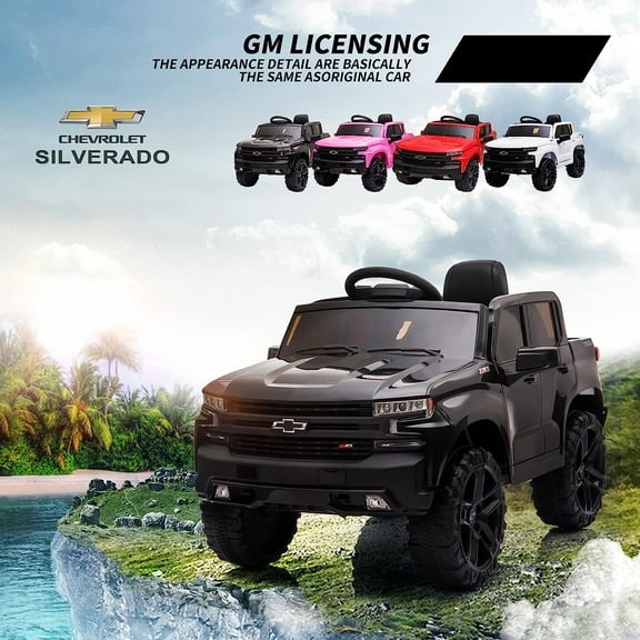 EastVita 12V Ride on Car, Licensed Chevrolet Kids Ride on Truck,Toddler Electric Vehicles Ride on Toys with MP3/Bluetooth, Spring Suspension LED Light (Black)