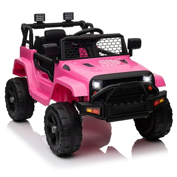 EastVita 12V Ride on Truck Cars, Battery Powered Ride on Cars with Remote Control,3 Speeds, Music MP3, LED Lights,Spring Suspension, Safety Belt, Double Open Doors Pink