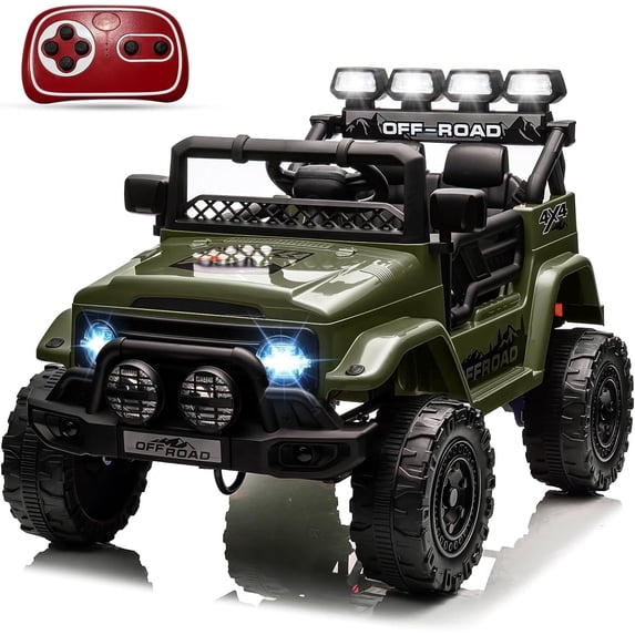 EastVita 12V Ride on Truck Car, 2WD Electric Car with Remote Control, Electric Car for Kids with Spring Suspension, Led Lights, Music, 3 Speeds green