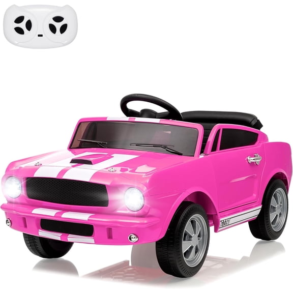 EastVita 12V4.5Ah Licensed Shelby Electric Car Ride On Toy for Toddlers with Remote Control, Battery Powered Upgrade Panel,Bluetooth,Shock Absorbers,Safety Belt,LED Lights Pink