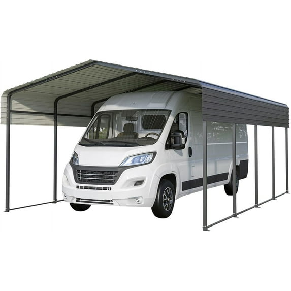 EastVita 15/20FT Metal Carport With Heavy Duty Galvanized Steel Roof And Reinforced Full Metal Frame, for Shelter of Agricultural Machinery, Carport for Cars, Boats, Trucks And Tractors