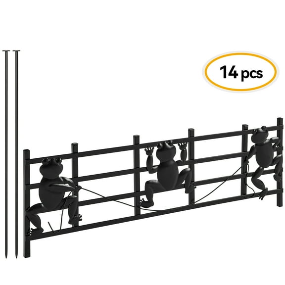 EastVita 15 Pack Animal Barrier Fence,8in x 24in Decorative Rustproof Metal Fence,Dog Rabbit Fence Panel,Ground Stakes for Patio,Black