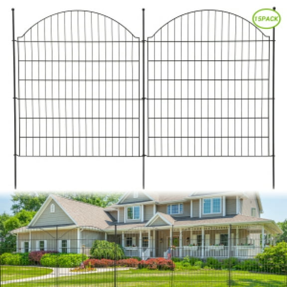 EastVita 15-Panel No Dig Decorative Garden Fence with Gate, Rustproof Metal Wire Panel Animal Barrier for Outdoor Yard, Patio, Temporary Dog Fence
