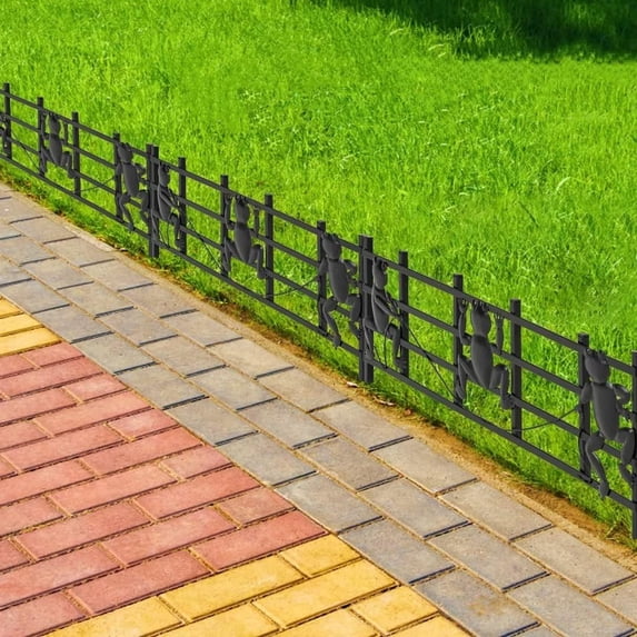 EastVita 15 Panels 8ftL x24inH Decorative Garden Fence Animal Barrier FenceT Shape Flower Bed Fencing BarrierBlackFrog Pattern