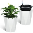 thumbnail image 1 of EastVita 16 Inch Tall Diamond Planters Set of 2,Medium Flower Pots Outdoor and Indoor,with a Water Level Monitor and Wheels for Patio,Porch,Living Room White, 1 of 8