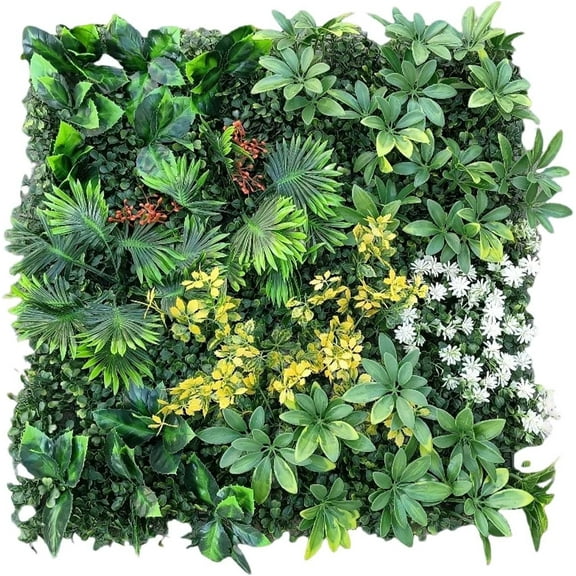EastVita 16 Pcs Artificial Grass Wall Panels,20"x 20"Boxwood Wall Panels with Zip Ties and Tropical Leaves,Faux Greenery Privacy Fence Screen,Grass Backdrop 50*50cm
