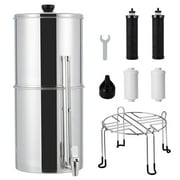 EastVita 2.25G Gravity-Fed Water Filter System, 304 Stainless Steel Countertop Filtration System, with 2 Black Carbon Filters & Water Level Spigot & Stand for Home, Camping, RVing, Off-Grid