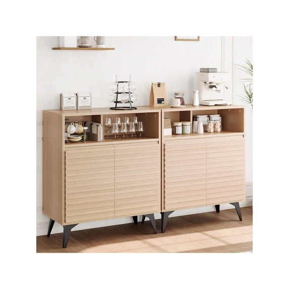 EastVita 2 PCS Fluted Storage Cabinet Sideboard Buffet Cabinet With Storage and Adjustable Shelves For Living Room Kitchen Entryway