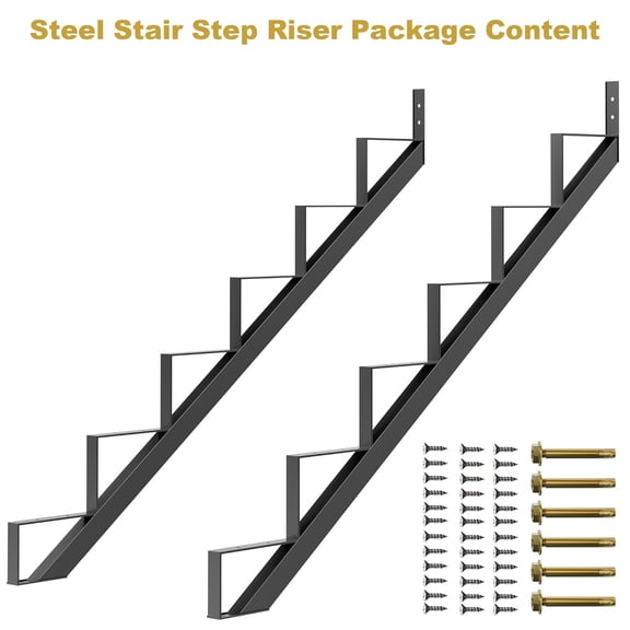 EastVita 2 Pack 6 Step Metal Stair Riser Steel Stair Stringer for Deck Height 49.6 in Heavy Duty Stair Step Riser for Outdoor Steps Outside Stairs
