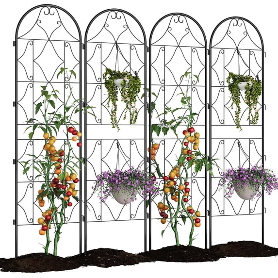 EastVita 2 Pcs Garden Trellis for Climbing Plants Outdoor Black Metal Arch Trellis for Vegetables/Vines/Flowers-Plant Trellis Outdoor