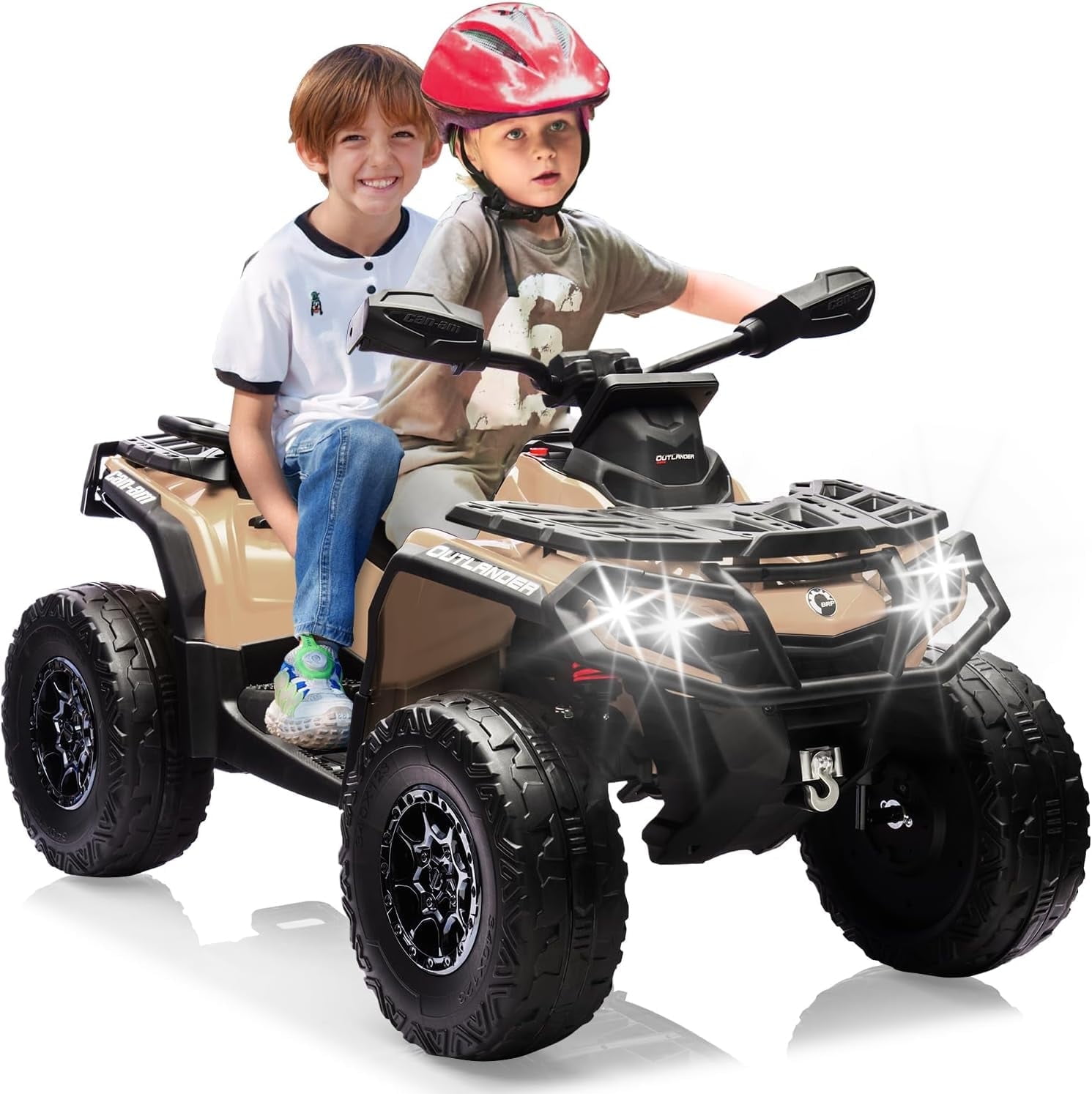 EastVita 2 Seater Ride On Car,24V Licensed Can-Am Electric ATV Car for Kids, 4 Wheeler Electric Toy Car with Bluetooth,Led,Leather Seaters,5 Mph Max Speed