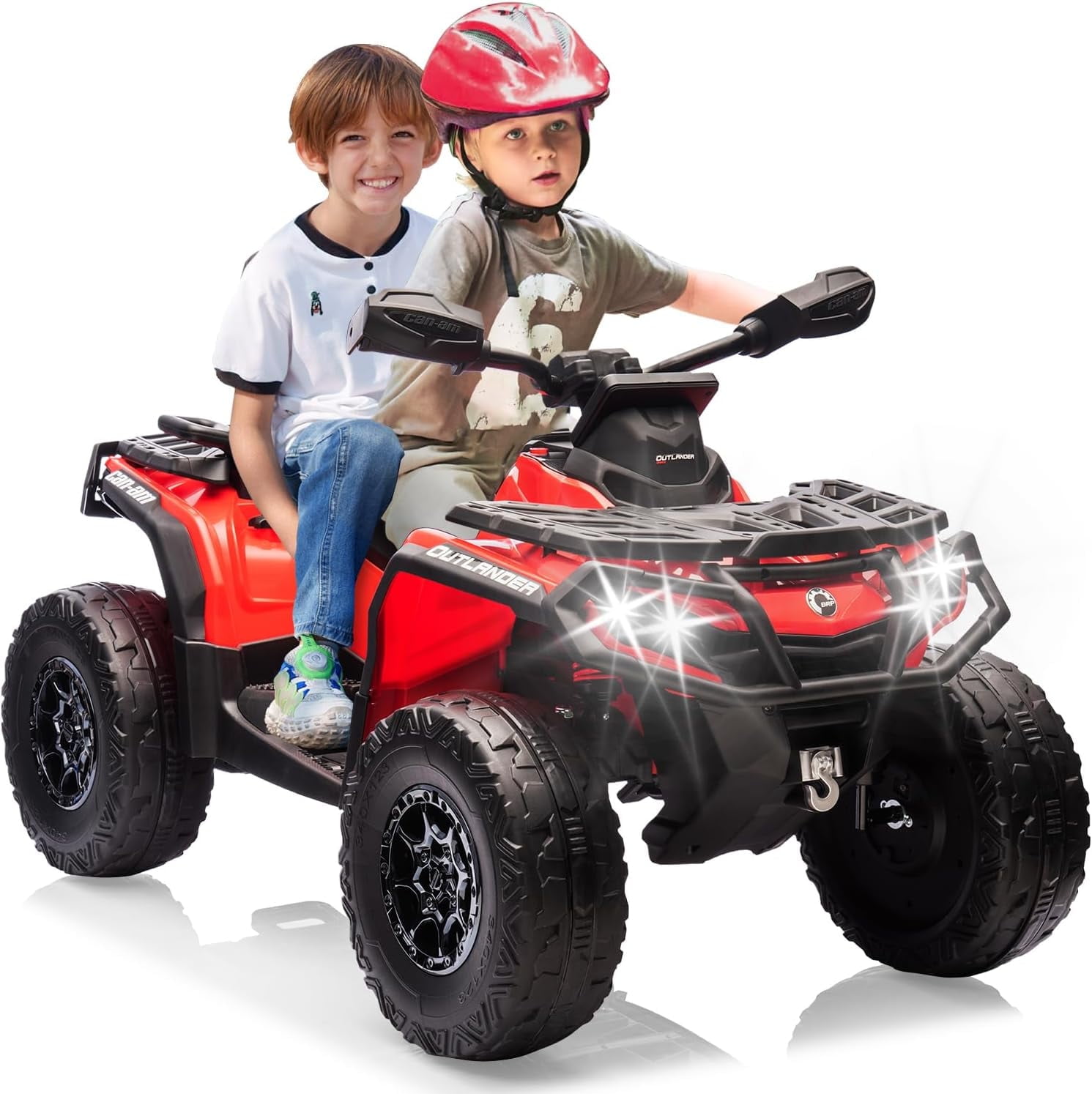 EastVita 2 Seater Ride On Car,24V Licensed Can-Am Electric ATV Car for Kids, 4 Wheeler Electric Toy Car with Bluetooth,Led,Leather Seaters,5 Mph Max Speed