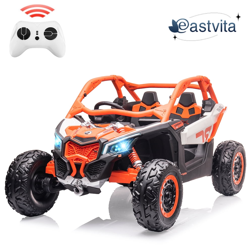 24V Orange Ride-On UTV with Remote Control and Music Player