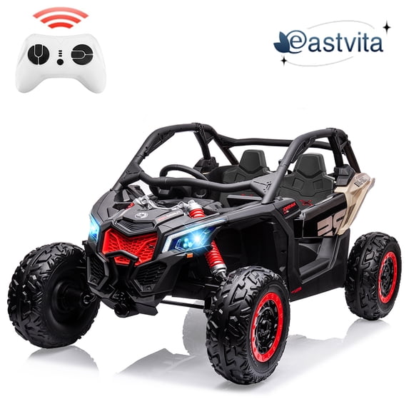 EastVita 2 Seats Ride on Car 24V 200W Motors Ride on UTV with Remote Control 23" Seats Width Electric Vehicle, EVA Wheels,Music Head+Tail Light