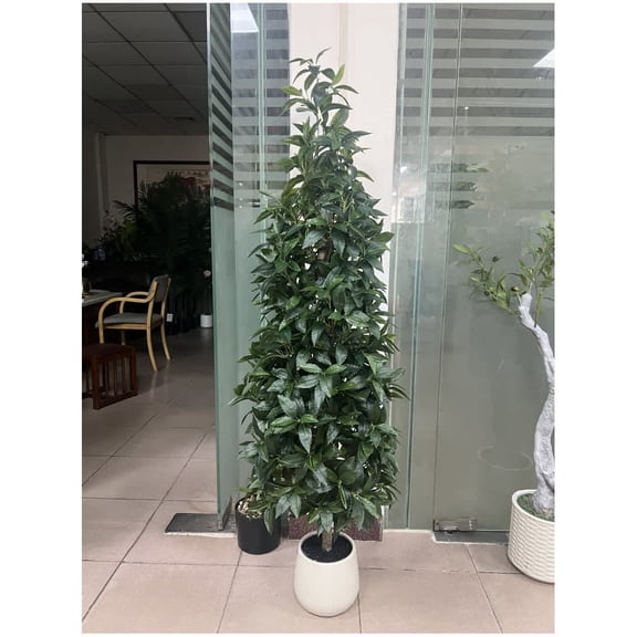 EastVita 2 Sets Artificial Topiary 5 FT Fake Shrubs Indoor Artificial Bay Leaf Trees for Outdoors Faux Silk Ficus Trees with Natural Trunk Artificial Plants
