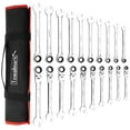 thumbnail image 1 of EastVita 20-Piece SAE and Metric Ratcheting Combination Wrench Set,Ratchet Wrenches Set, Cr-V Constructed,Chrome Vanadium Steel Wrench Set with Roll-up Storage Pouch ( Flex -Head+ Fixed Head), 1 of 8