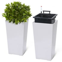 EastVita 22.5" Tall Rectangular Planters,Set of 2 Large Modern Plant Pots with Drainage Holes & Water Level Monitor,Indoor Outdoor Planter,White