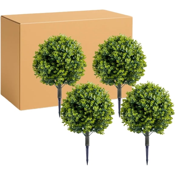 EastVita 23.6 Inch 4Pcs Artificial Topiary Trees with Ground Spike for Outdoor,Fake Topiary Ball Trees Artificial Plant Brush