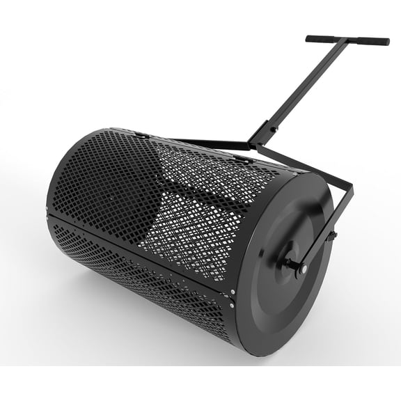 EastVita 24 Inch Heavy Duty Compost Spreader Open-Drum Door Adjustable Push Rod T-Handle