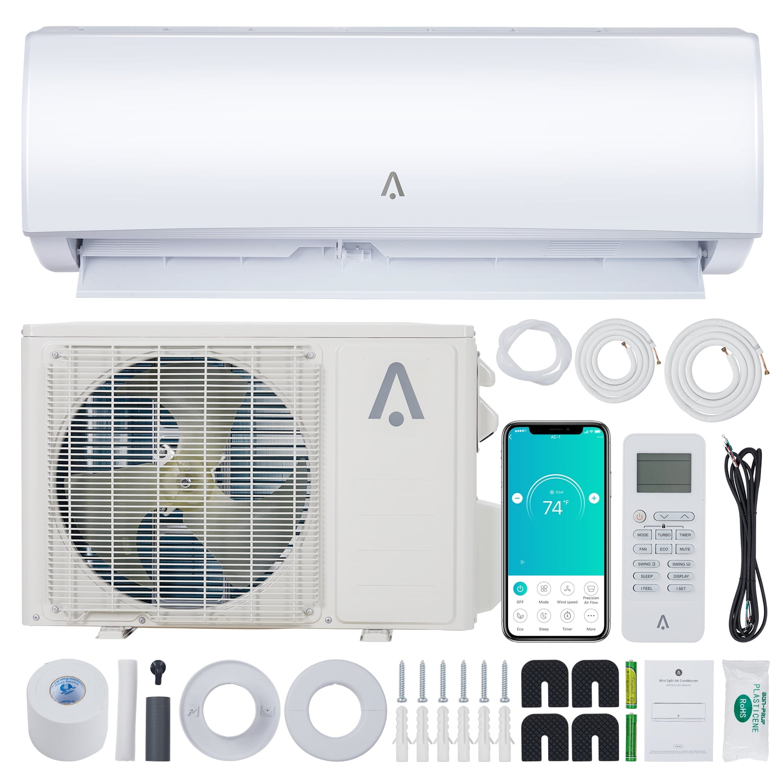 EastVita 24000 BTU 1650 Sq Ft Smart Mini Split Air Conditioner, Light