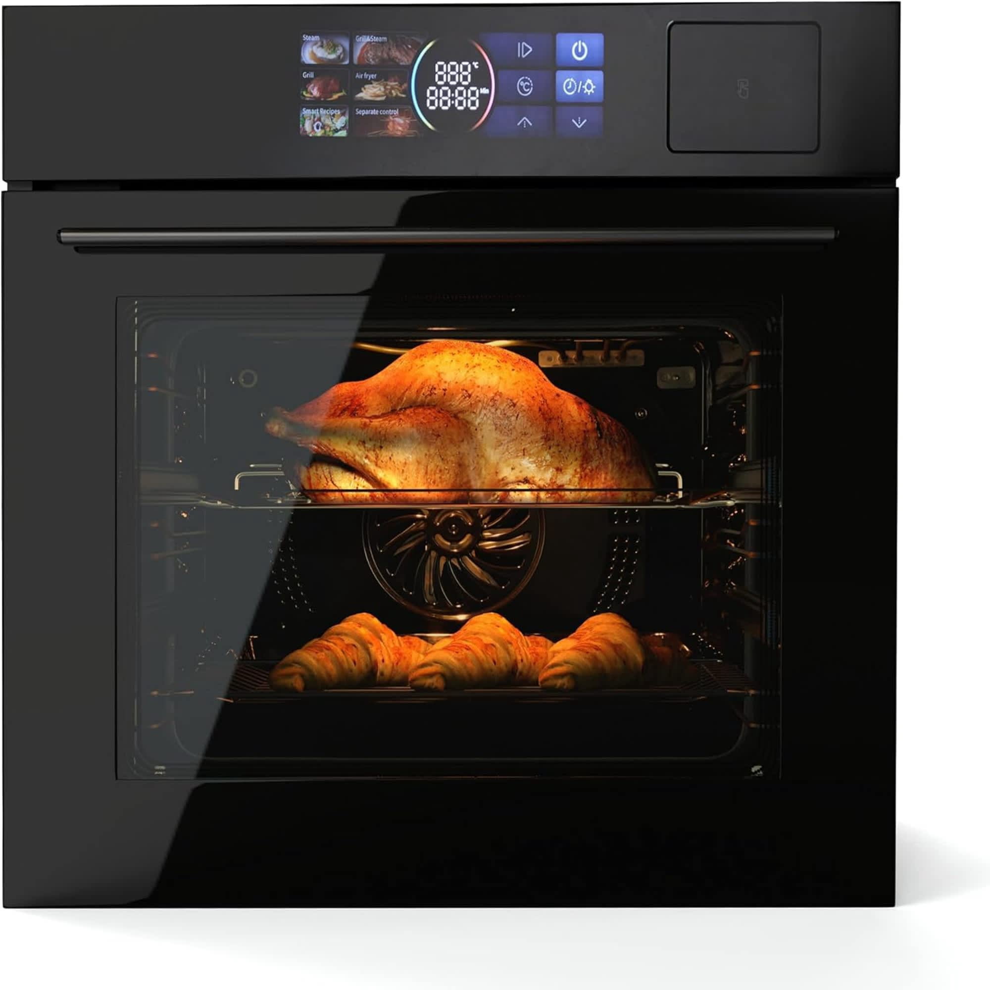 EastVita 24Inch Single Wall Oven 2.5 Cu.ft. Built-in Electric Wall Oven with 8 Cooking Functions 360 Touch Control Timer Color Screen Black
