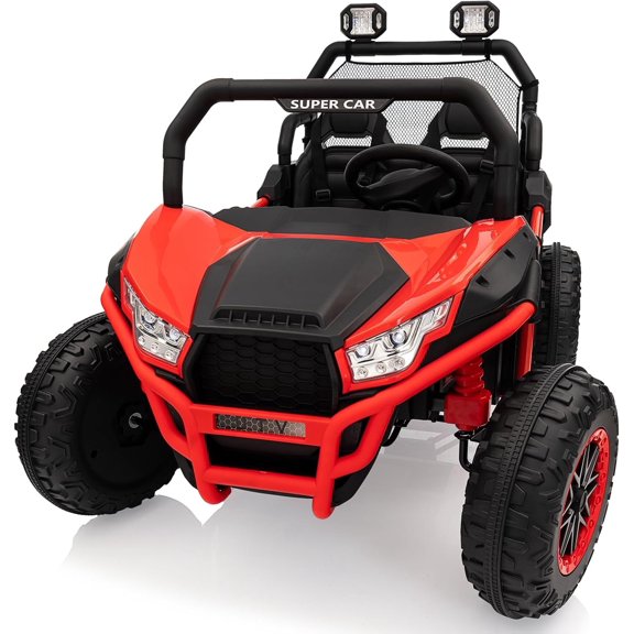EastVita 24V 2 Seater XXXL Ride On Car for Kids,Kids Electric Car with Rc,Metal Frame,Four-Wheel Suspension,20 Inch Wide Seat, Music, 3 Speeds